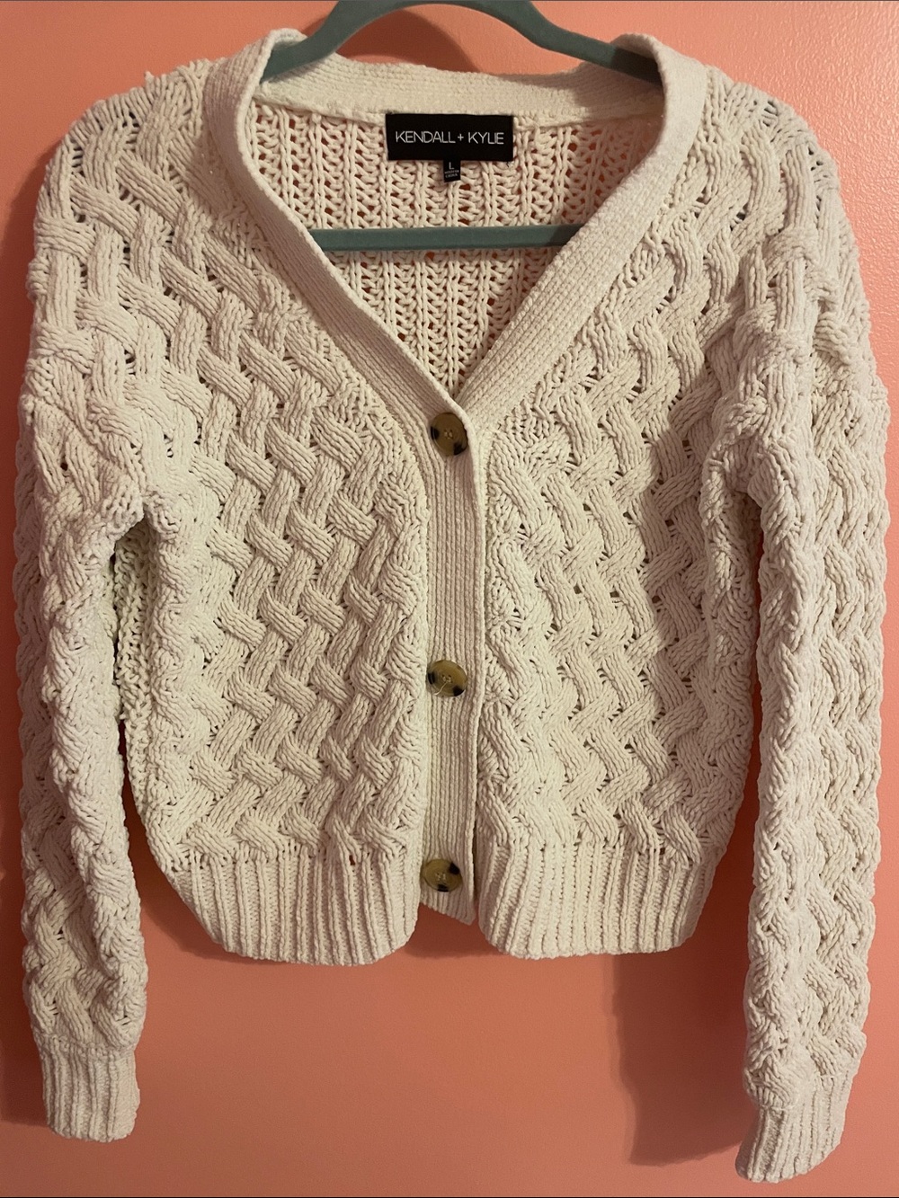 Kendall & Kylie Textured Cream Cable Cardigan with Buttons